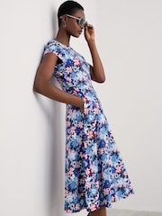 Seasalt Cornwall Coral Blue Wild Bouquet Jersey Midi Dress - Image 3 of 5