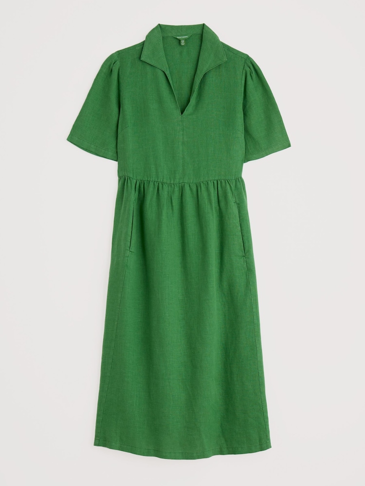 Seasalt Cornwall Green Petite Fen Violet Midi 100% Linen Dress - Image 4 of 5