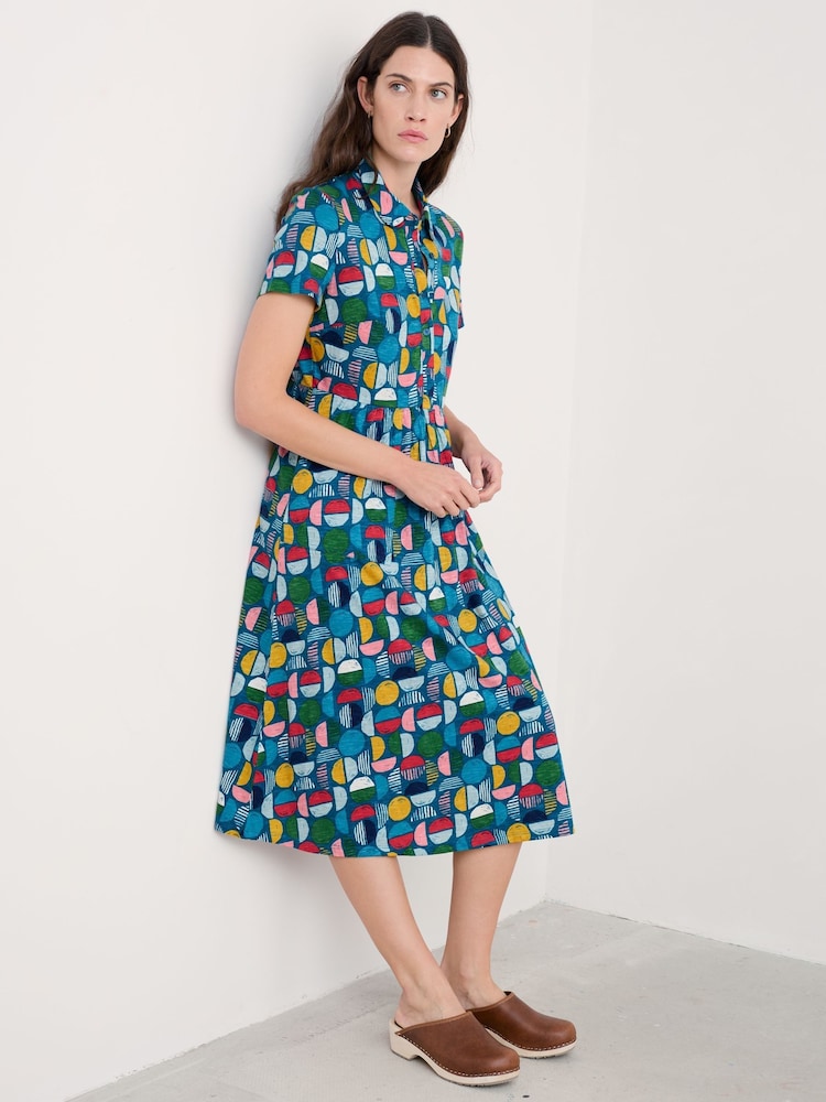 Seasalt Cornwall Blue Chrome Mainland Jersey Midi 100% Cotton Dress - Image 1 of 9