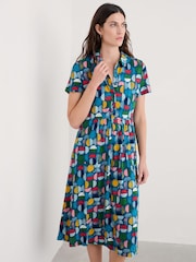 Seasalt Cornwall Blue Chrome Mainland Jersey Midi 100% Cotton Dress - Image 2 of 9