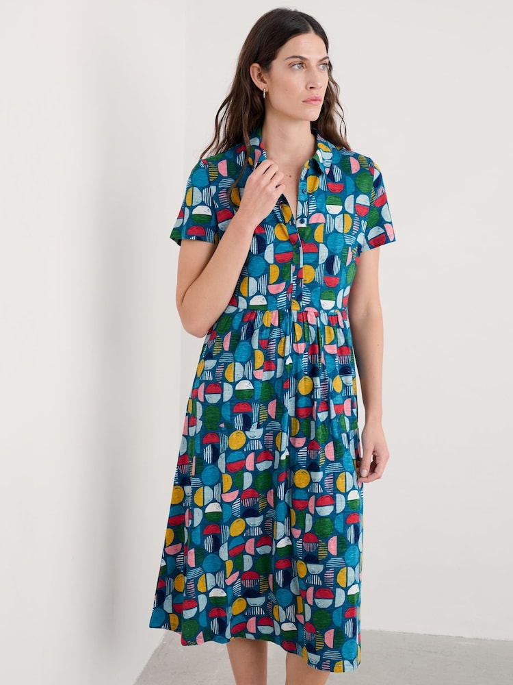 Seasalt Cornwall Blue Chrome Mainland Jersey Midi 100% Cotton Dress - Image 2 of 9