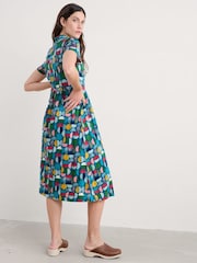Seasalt Cornwall Blue Chrome Mainland Jersey Midi 100% Cotton Dress - Image 3 of 9