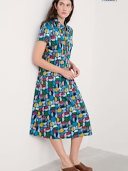 Seasalt Cornwall Blue Chrome Mainland Jersey Midi 100% Cotton Dress - Image 6 of 9