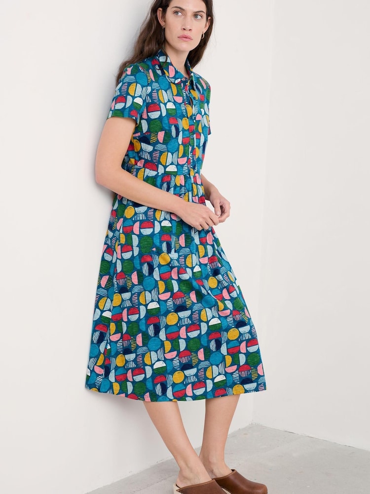 Seasalt Cornwall Blue Chrome Mainland Jersey Midi 100% Cotton Dress - Image 9 of 9