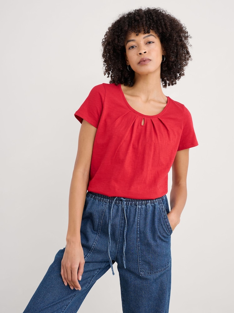 Seasalt Cornwall Light Red Light Pink Appletree Keyhole Detail T-Shirt - Image 1 of 5