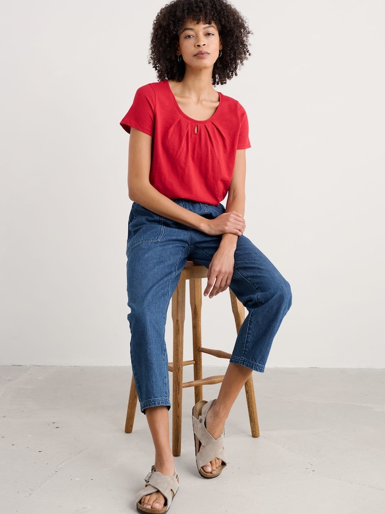Seasalt Cornwall Light Red Light Pink Appletree Keyhole Detail T-Shirt - Image 2 of 5