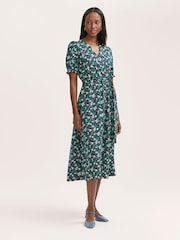 Finery Blue Everleigh Crepe Floral Print Midi Tea Dress - Image 1 of 4