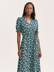 Finery Blue Everleigh Crepe Floral Print Midi Tea Dress - Image 3 of 4