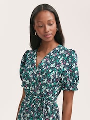 Finery Blue Everleigh Crepe Floral Print Midi Tea Dress - Image 4 of 4