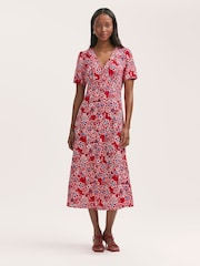 Finery Red Martina Floral Print Midi Tea Dress - Image 1 of 4