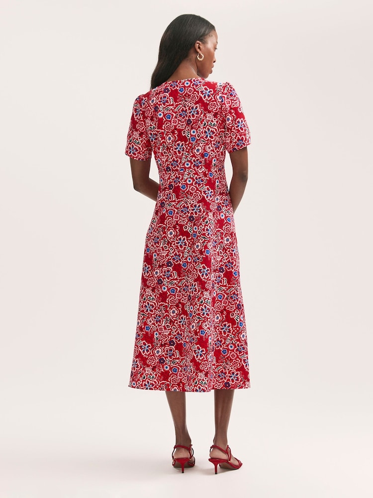 Finery Red Martina Floral Print Midi Tea Dress - Image 2 of 4