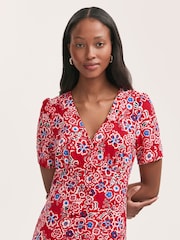 Finery Red Martina Floral Print Midi Tea Dress - Image 4 of 4