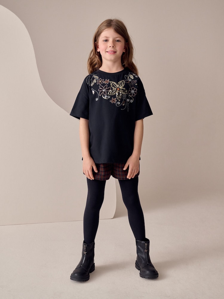 Black Floral Sequin T-Shirt (3-16yrs) - Image 2 of 4