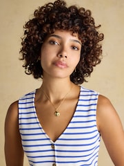 Joules Premium Ribbed Blue Stripe Jersey 100% Cotton Waistcoat - Image 5 of 8