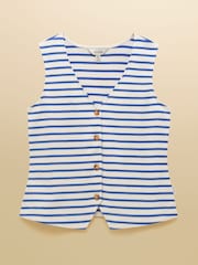 Joules Premium Ribbed Blue Stripe Jersey 100% Cotton Waistcoat - Image 8 of 8