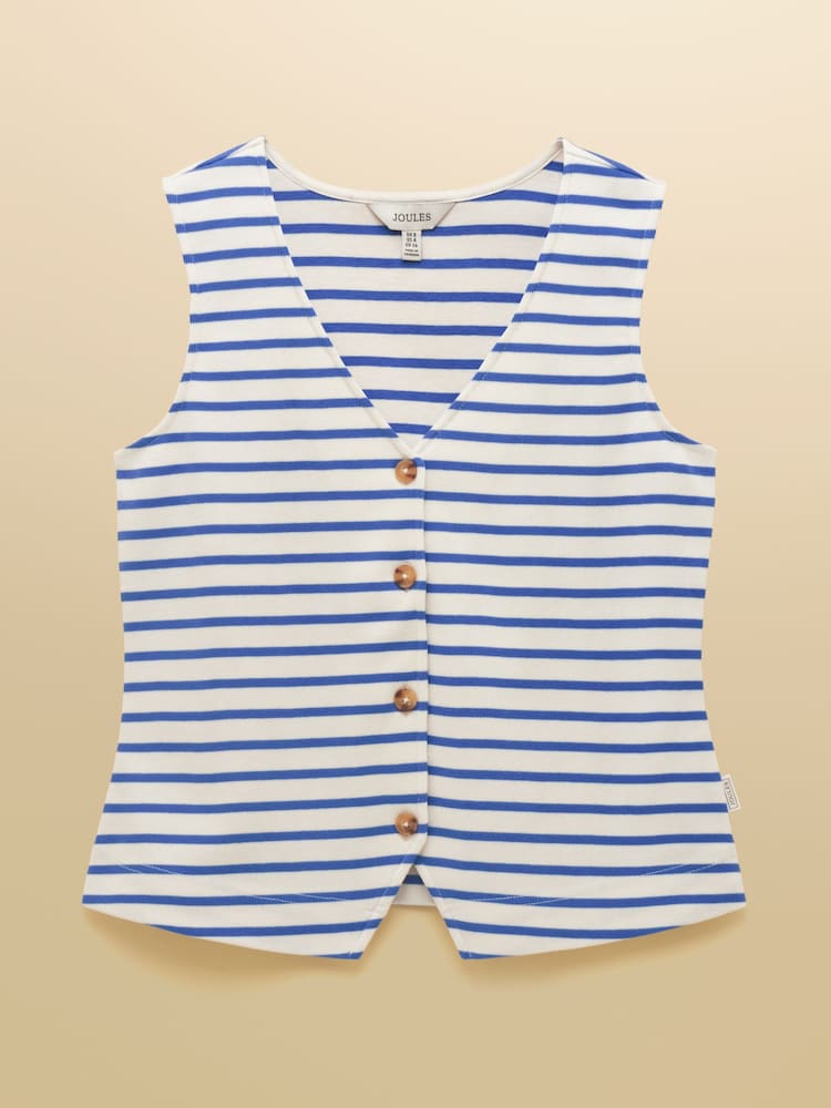 Joules Premium Ribbed Blue Stripe Jersey 100% Cotton Waistcoat - Image 8 of 8