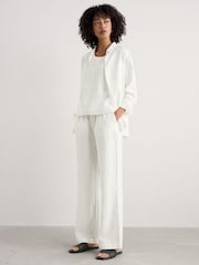 Seasalt Cornwall White 100% Linen Tide Flow Wide Leg Linen Trousers - Image 3 of 5