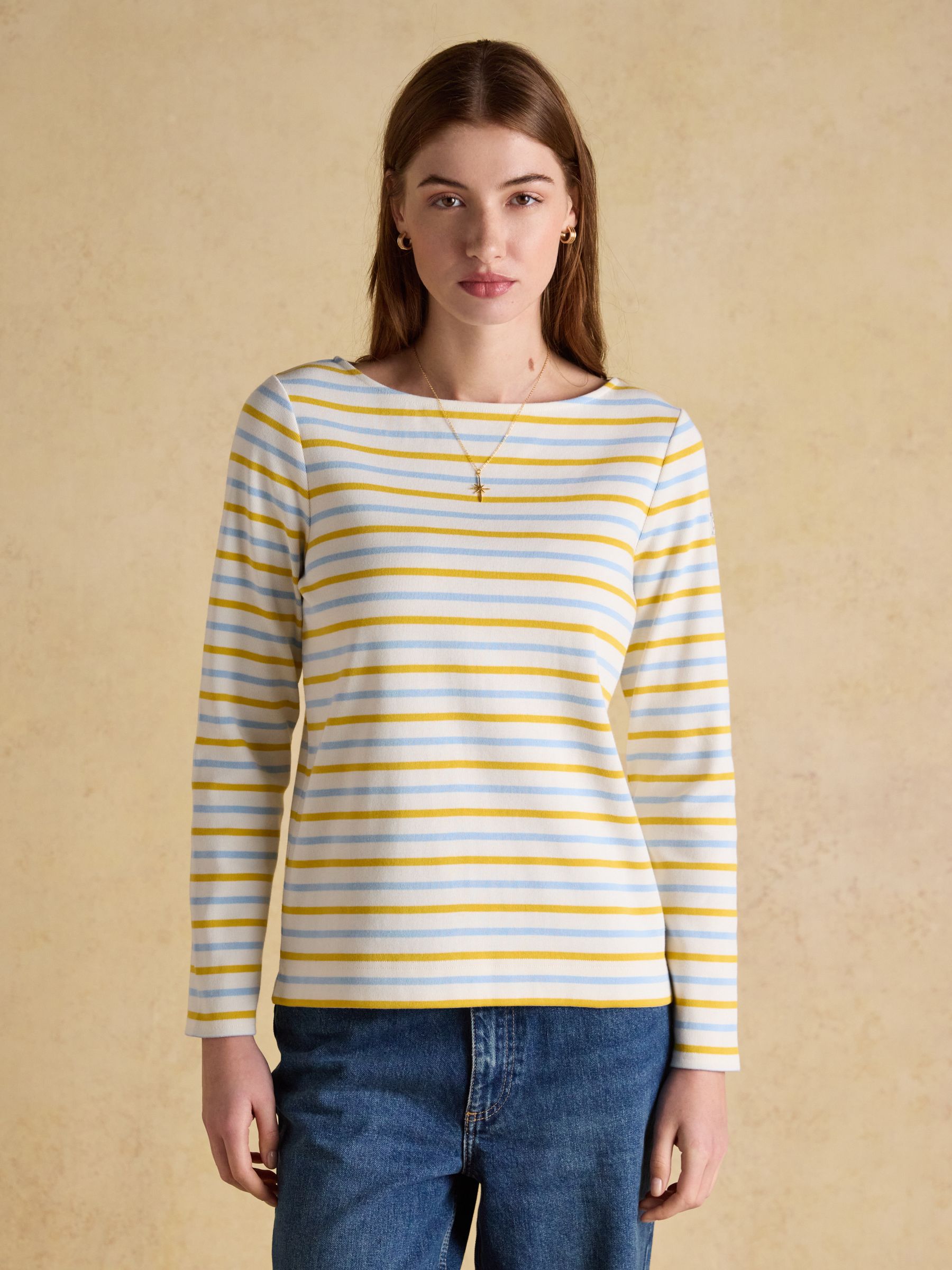 Buy Joules Harbour Blue & Yellow Long Sleeve Striped Boat Neck