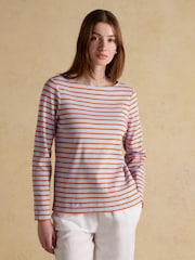 Joules Harbour Blue & Orange Striped Boat Neck Long Sleeve Breton Top - Image 1 of 7