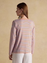 Joules Harbour Blue & Orange Striped Boat Neck Long Sleeve Breton Top - Image 2 of 7