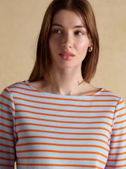 Joules Harbour Blue & Orange Striped Boat Neck Long Sleeve Breton Top - Image 4 of 7