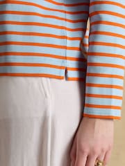 Joules Harbour Blue & Orange Striped Boat Neck Long Sleeve Breton Top - Image 5 of 7