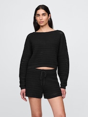 Gap Black Crochet Cropped Boatneck Jumper - Image 1 of 4