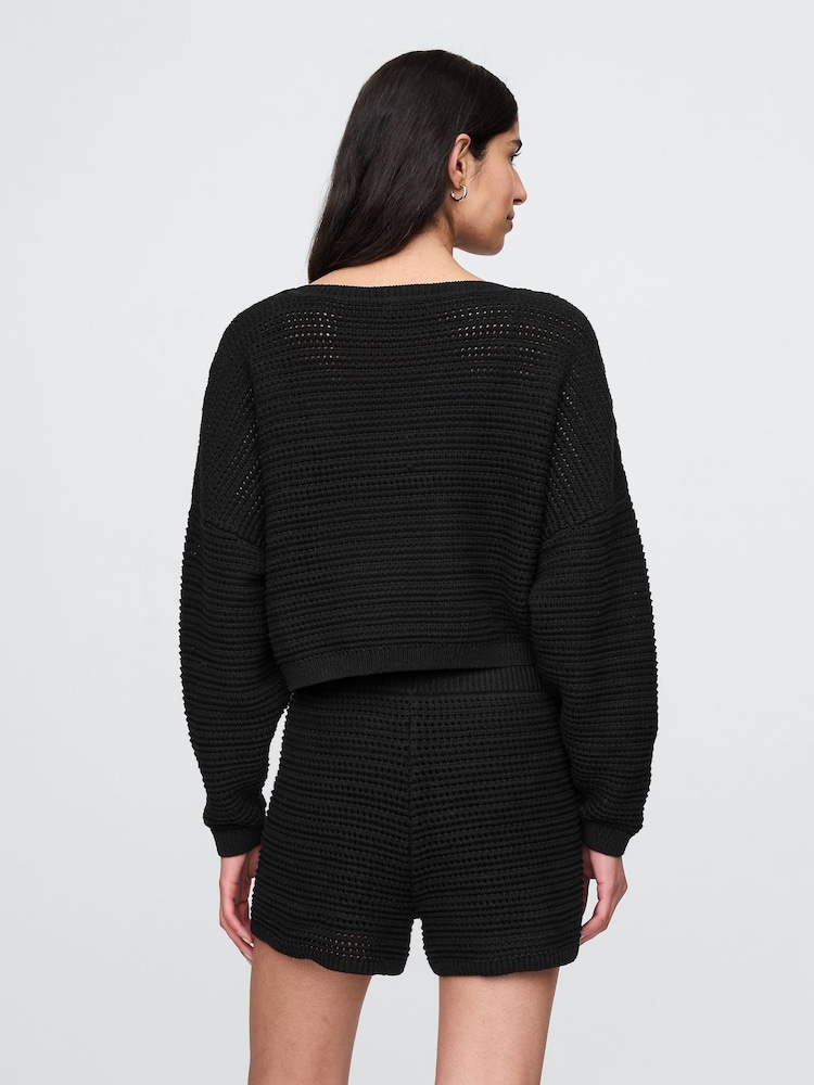 Gap Black Crochet Cropped Boatneck Jumper - Image 2 of 4