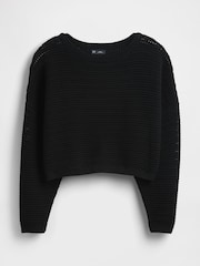 Gap Black Crochet Cropped Boatneck Jumper - Image 4 of 4