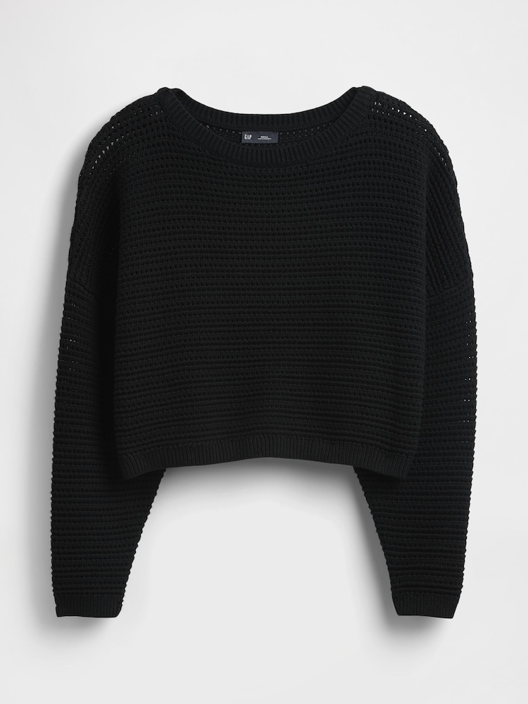 Gap Black Crochet Cropped Boatneck Jumper - Image 4 of 4