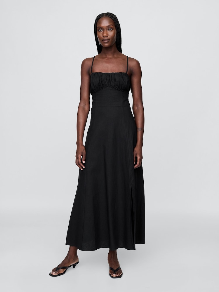 Gap Black Linen-Blend Shirred Bodice Maxi Dress - Image 1 of 4