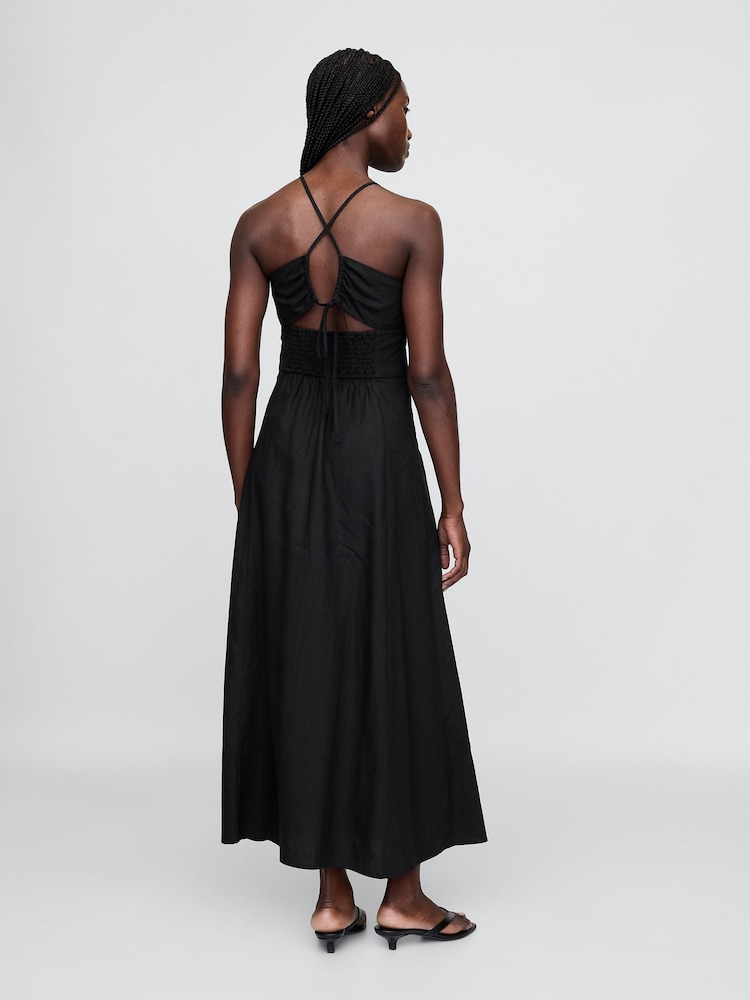 Gap Black Linen-Blend Shirred Bodice Maxi Dress - Image 2 of 4