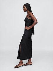 Gap Black Linen-Blend Shirred Bodice Maxi Dress - Image 3 of 4