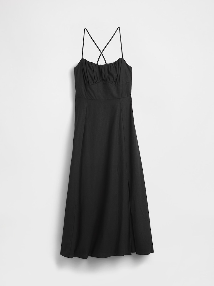 Gap Black Linen-Blend Shirred Bodice Maxi Dress - Image 4 of 4