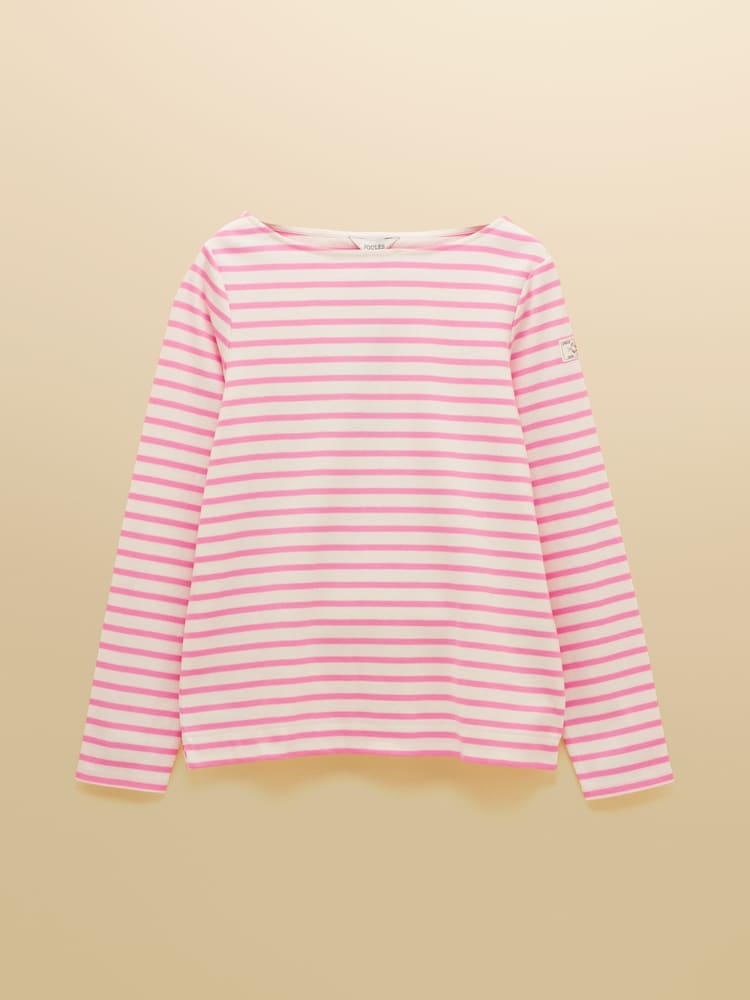 Creme/Pink - Joules Harbour Boat Neck 100% Cotton Long Sleeve Breton Top - Bild 9 von 9