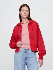 Gap Red Heavyweight French Terry Oversized Zip Wedge Hoodie - Image 1 of 5