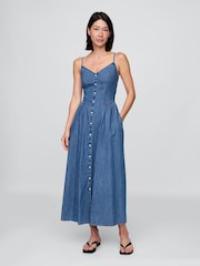 Gap Blue Denim Seamed Maxi Dress - Image 1 of 4