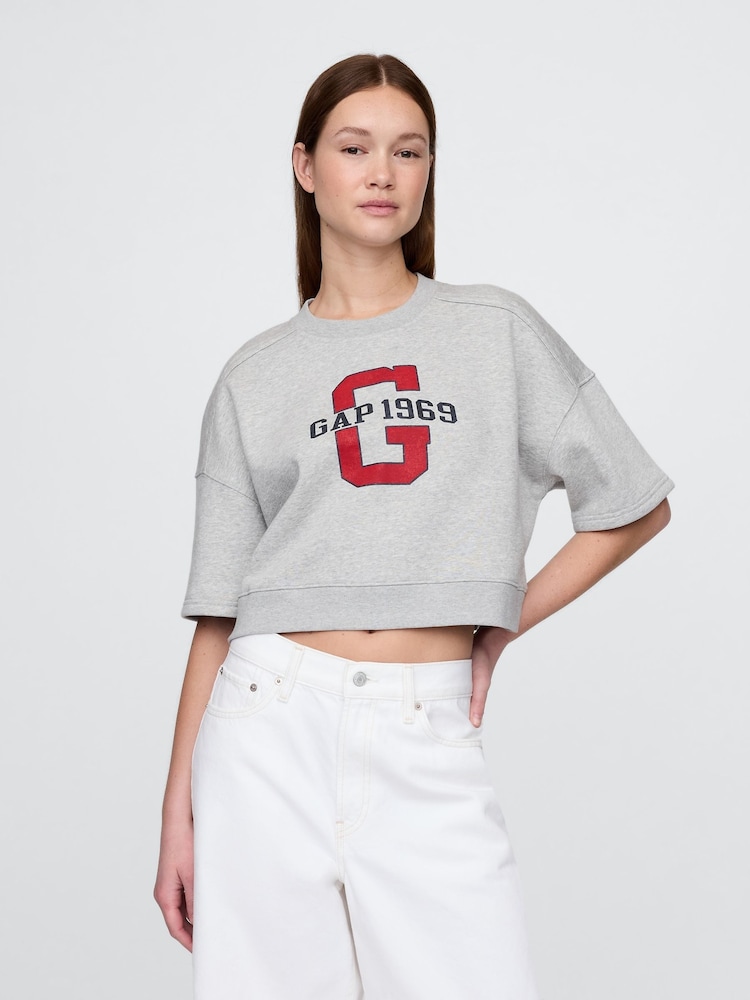 Gap Grey VintageSoft Cropped Elbow-Sleeve Sweatshirt - Image 1 of 5