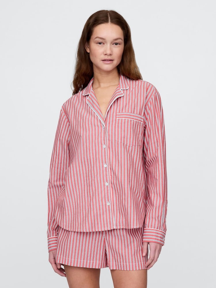 Gap Red Stripe 100% Cotton Poplin Pyjama Top - Image 1 of 5
