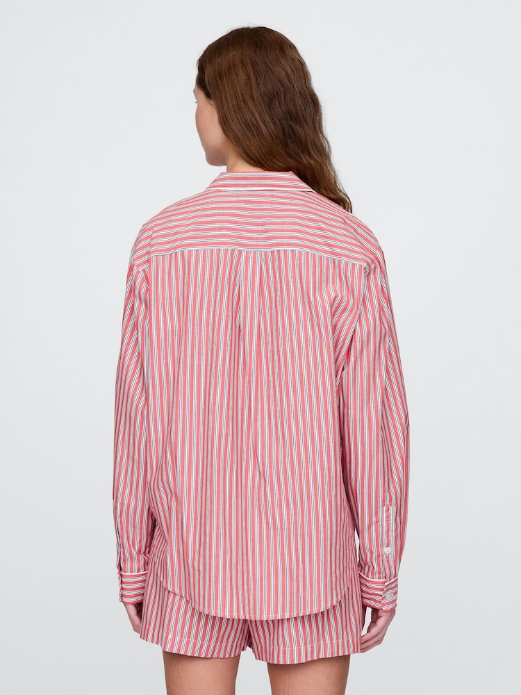 Gap Red Stripe 100% Cotton Poplin Pyjama Top - Image 2 of 5