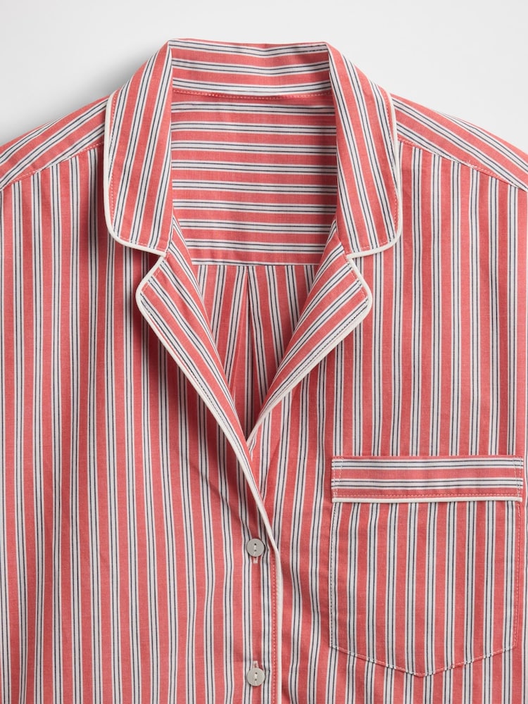 Gap Red Stripe 100% Cotton Poplin Pyjama Top - Image 5 of 5