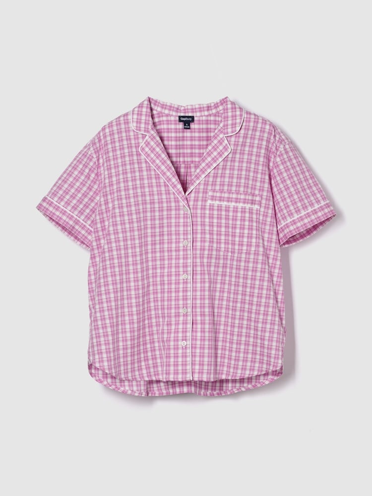 Gap Pink Gingham Long Sleeve Poplin Pyjama Shirt - Image 1 of 2