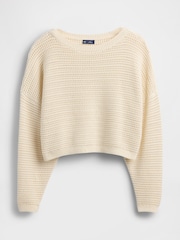 Gap Cream Crochet Cropped Boatneck Jumper - Image 4 of 4