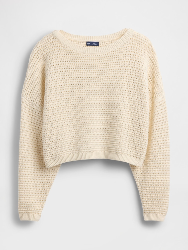 Gap Cream Crochet Cropped Boatneck Jumper - Image 4 of 4