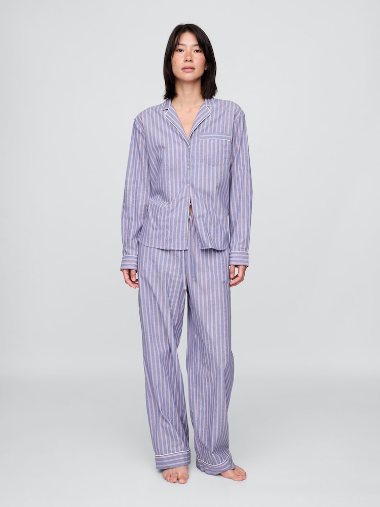 Gap Blue Stripe Trouser 100% Cotton Poplin Pyjama Bottoms - Image 1 of 3