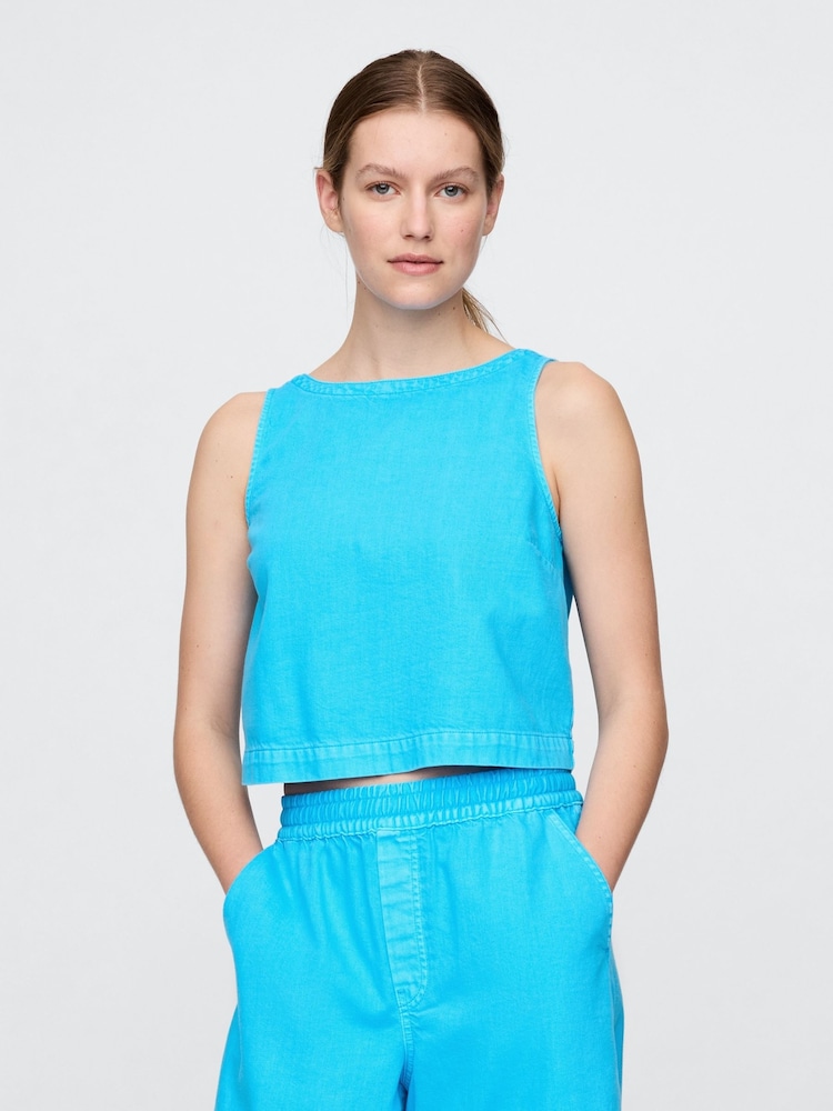 Gap Blue UltraSoft Denim Shell Vest Top - Image 1 of 5