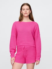 Gap Pink Crochet Cropped Boatneck Jumper - Image 1 of 4