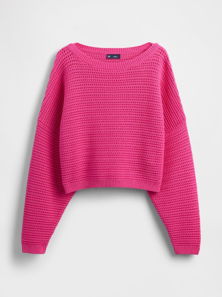 Gap Pink Crochet Cropped Boatneck Jumper - Image 4 of 4