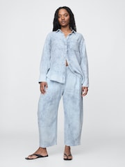 Gap Blue Crinkle Gauze Denim Easy Barrel Trousers - Image 5 of 5
