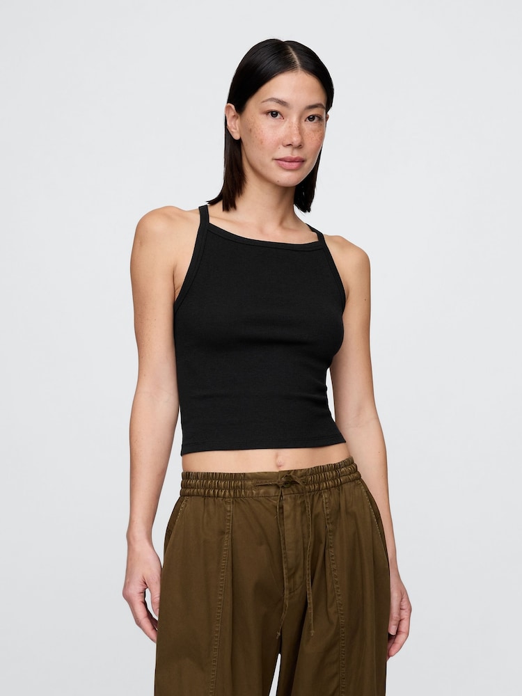 Gap Black Modern Apron-Neck Crop Vest - Image 1 of 4